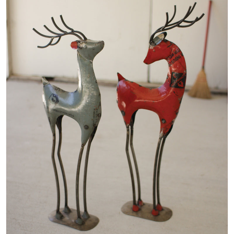 Recycled Iron Deer Statue Set of 2