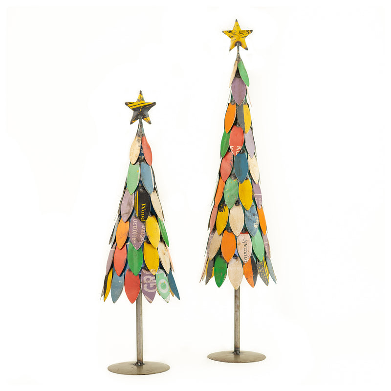 Recycled Metal Christmas Tree Tabletop Accent Set of 2