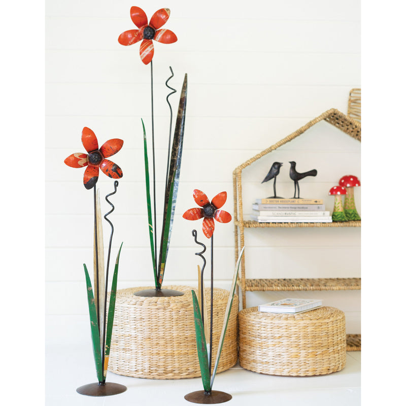 Recycled Iron Flower Sculpture Set of 3