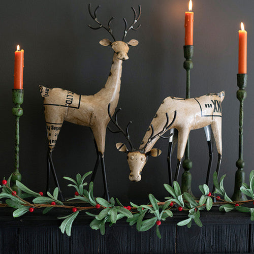 Reindeer White Recycled Iron Accent Set of 2