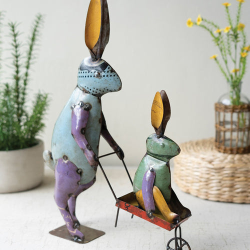Recycled Iron Easter Rabbits with Cart