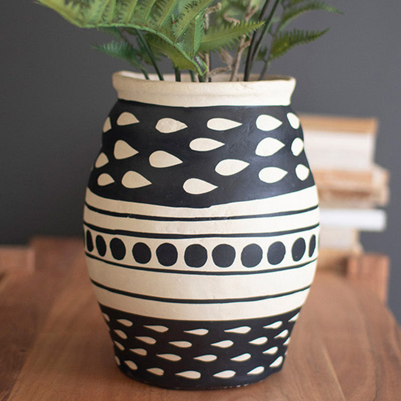 Black and White Paper Mache Urn