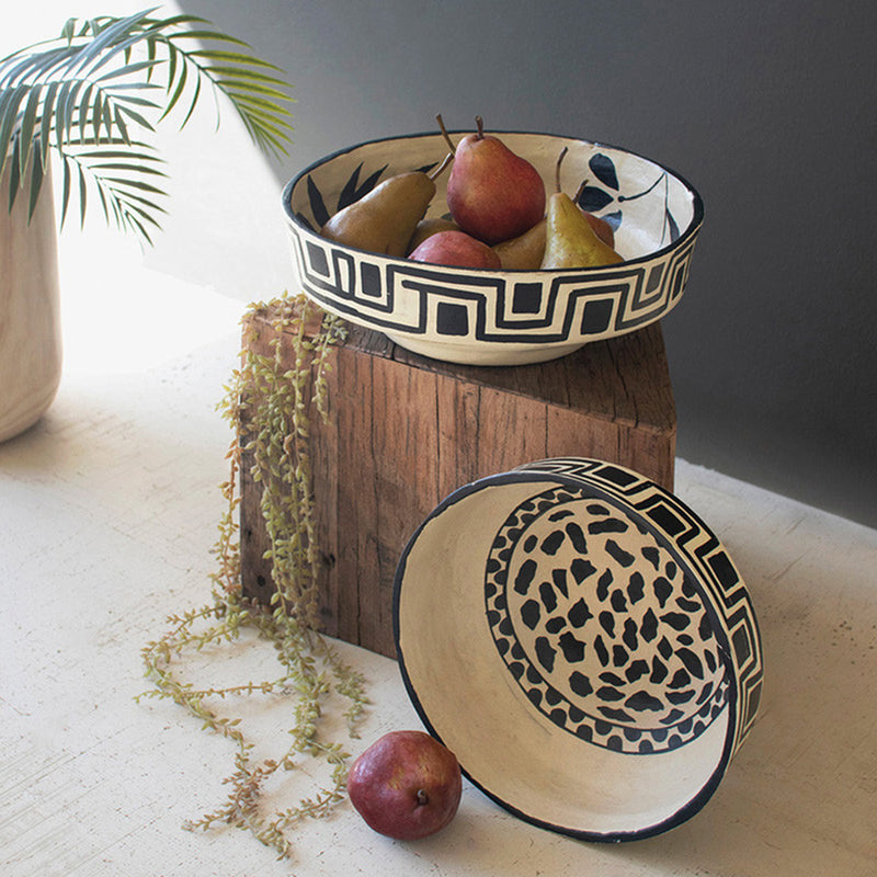 Black and White Paper Mache Bowl Set of 2