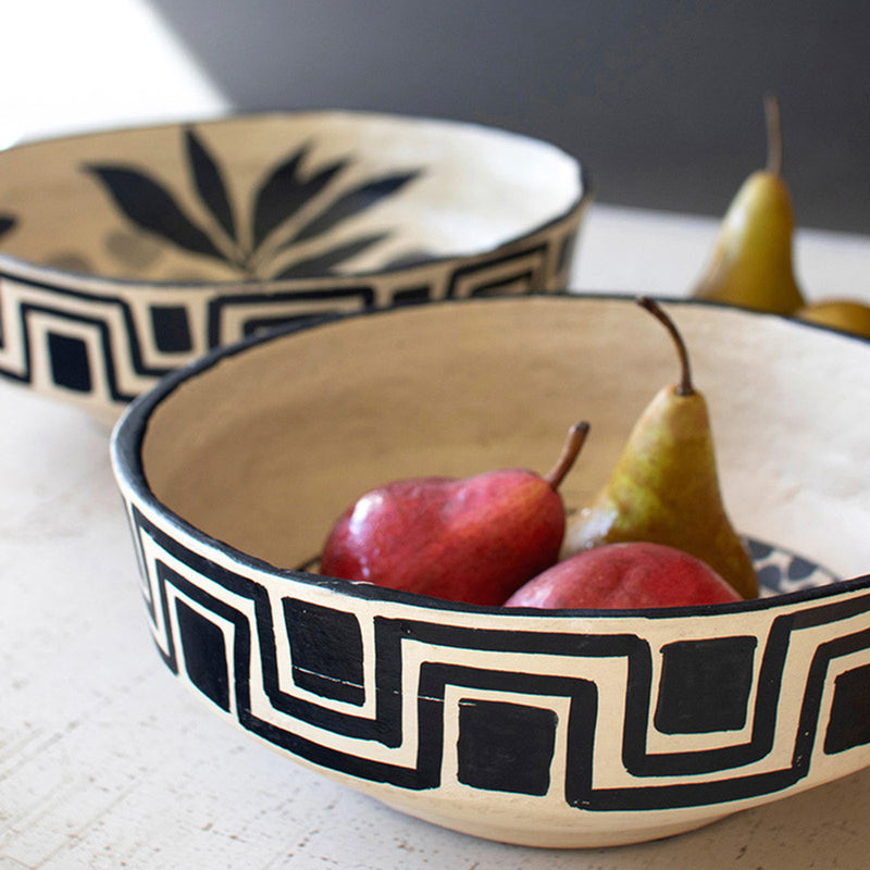 Black and White Paper Mache Bowl Set of 2