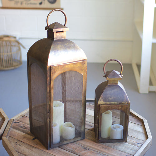 Antique Bronze Lantern Set of 2