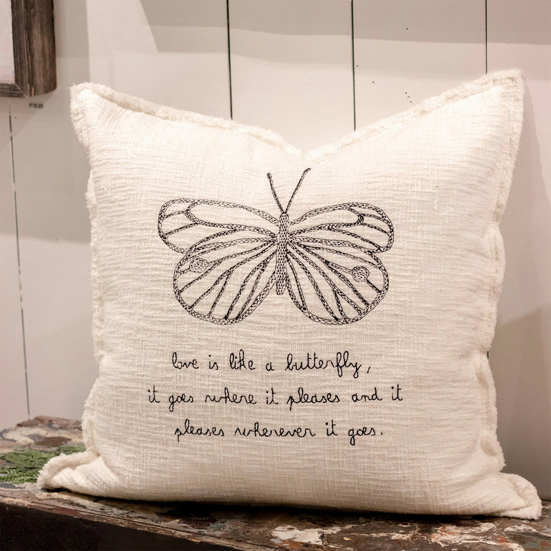 Sugarboo & Co Love Is Like A Butterfly Embroidered Throw Pillow