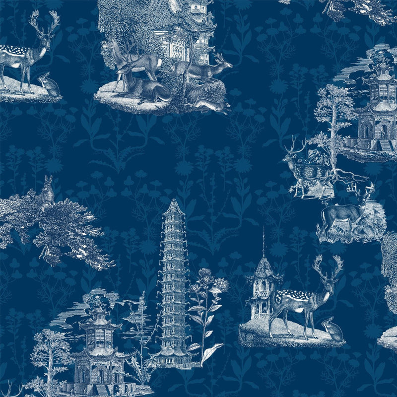 Mitchell Black Pagoda Toile Wallpaper