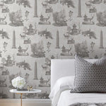 Mitchell Black Pagoda Toile Wallpaper