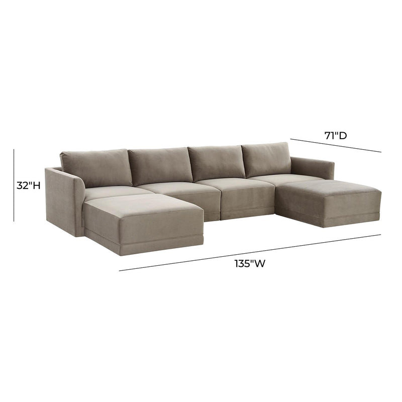 TOV Furniture Willow Velvet Modular U-Shape Sectional Sofa