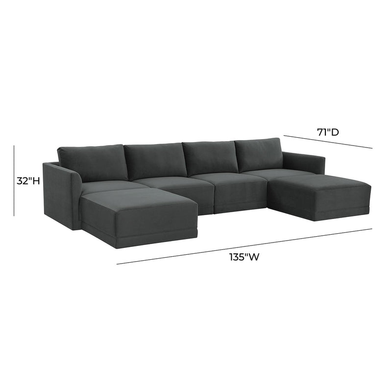 TOV Furniture Willow Velvet Modular U-Shape Sectional Sofa