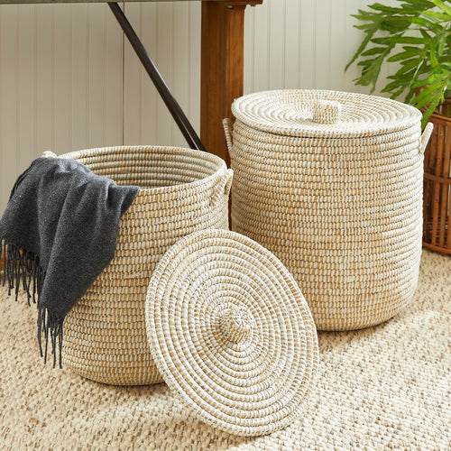 Rivergrass Lidded Hamper Basket Set of 2