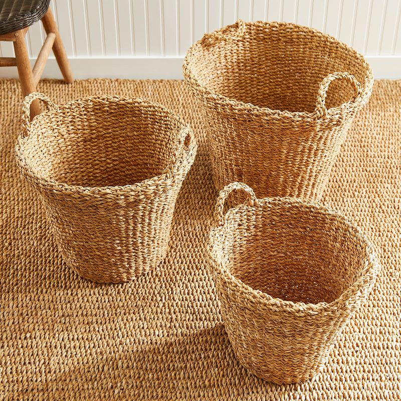 Seagrass Tapered Handle And Cuffs Basket Set of 3