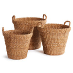 Seagrass Tapered Handle And Cuffs Basket Set of 3