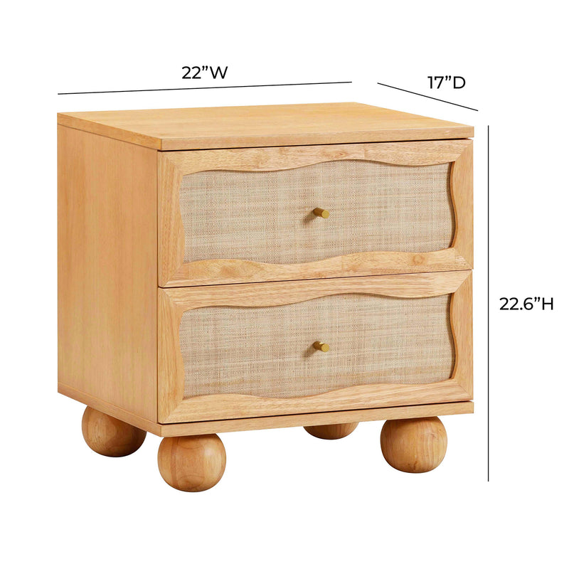 TOV Furniture Grappa Natural Wood & Rattan Wavy Nightstand