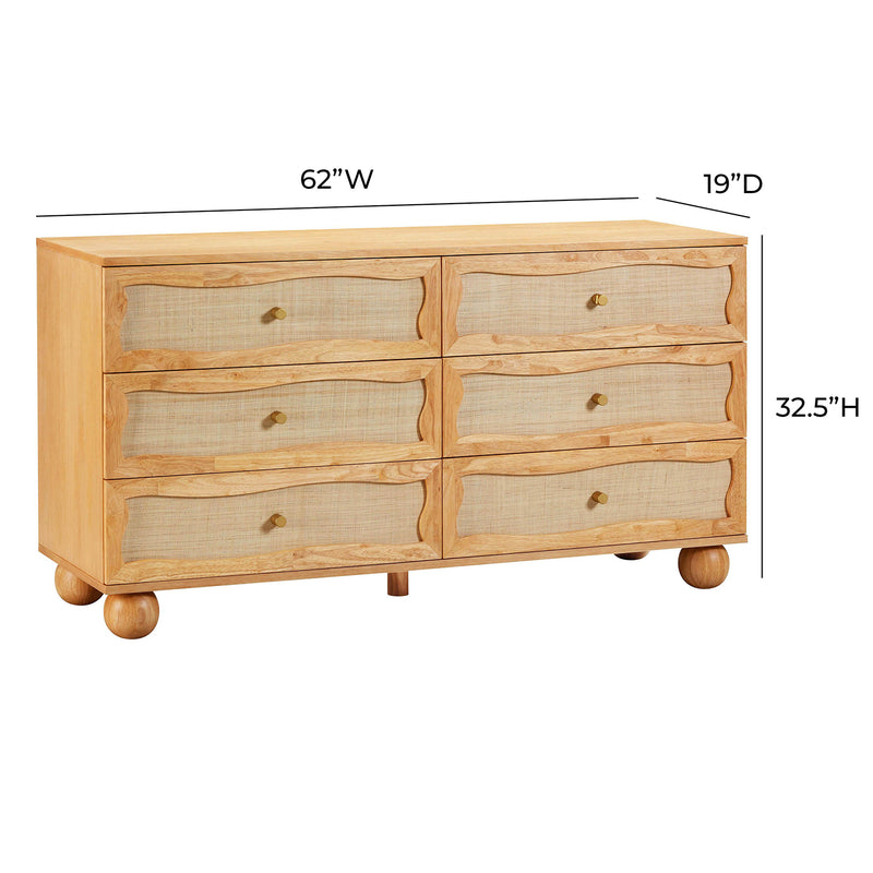 TOV Furniture Grappa Natural Wood & Rattan Wavy Dresser