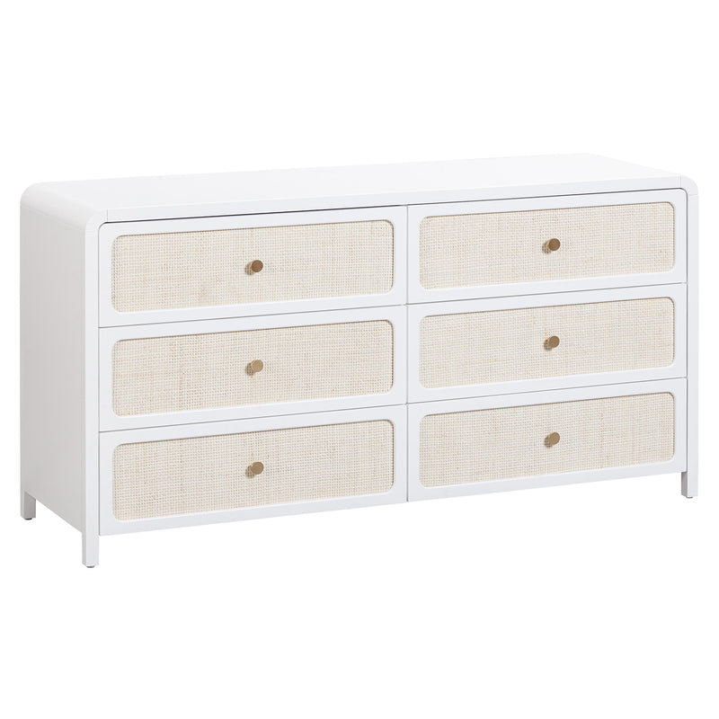 TOV Furniture Patty White Rattan 6 Drawer Dresser