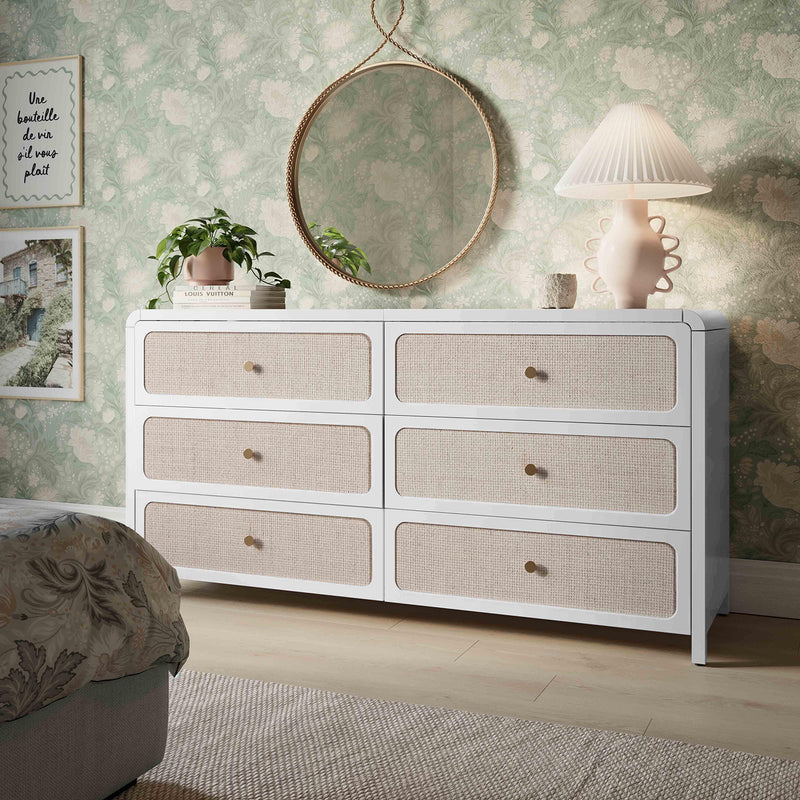 TOV Furniture Patty White Rattan 6 Drawer Dresser