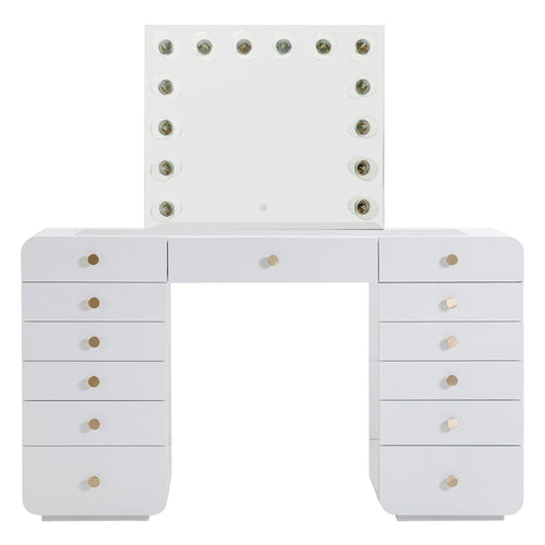 TOV Furniture Hollywood White Vanity Desk with Mirror