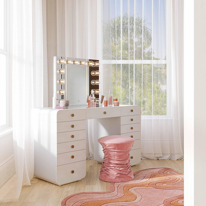 TOV Furniture Hollywood White Vanity Desk with Mirror