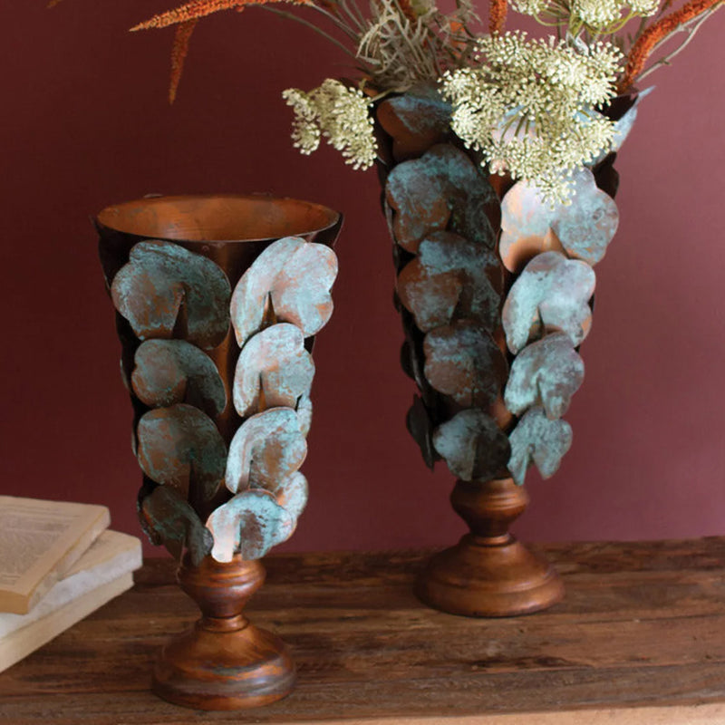 Lotus Leaf Copper Patina Vase Set of 2