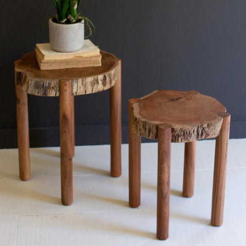 Acacia Wood Live Edge Accent Table Set of 2