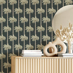 Mitchell Black Retro Tiki Palm Trees Wallpaper