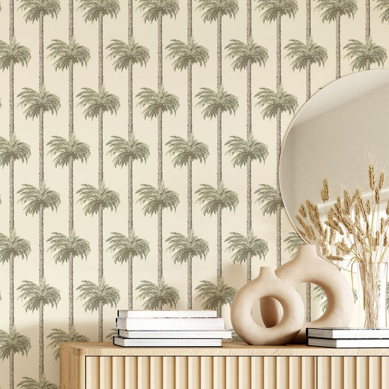 Mitchell Black Retro Tiki Palm Trees Wallpaper