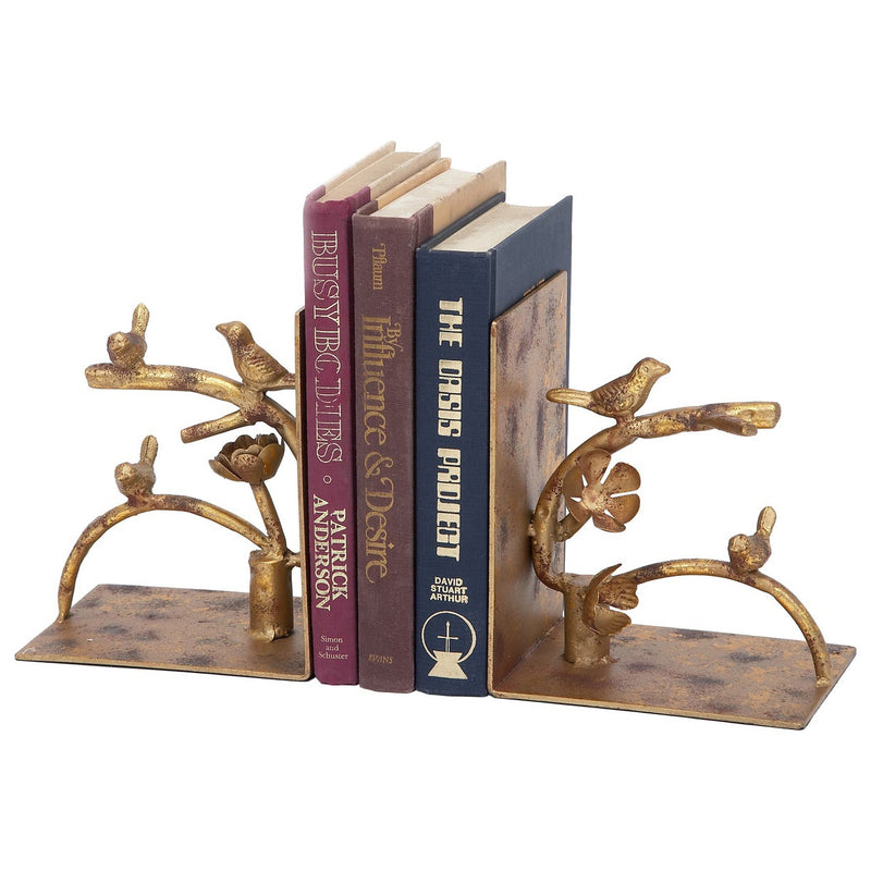 Old World Design Nesting Bird Antiqued Gold Bookend Set