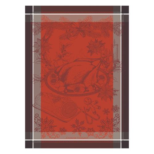 Garnier Thiebaut Dinde De Noel Vermillon Jacquard Kitchen Towel Set of 4