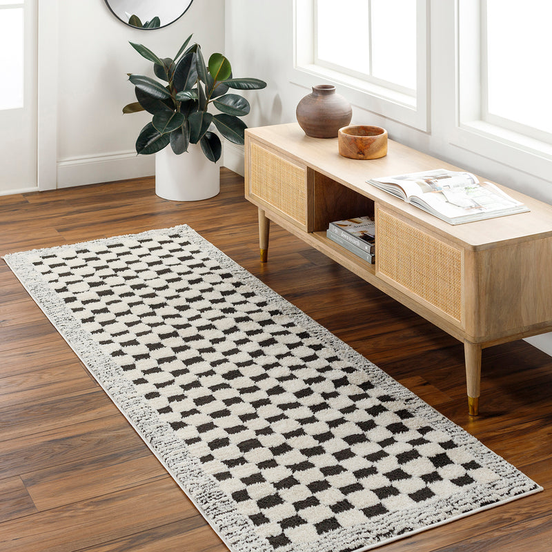 Livabliss Freud Checker Border Machine Woven Rug