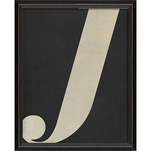 Letter J White on Black Framed Print