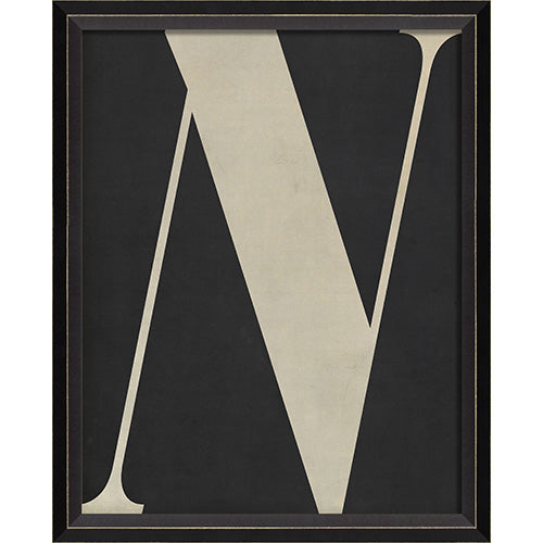 Letter N White on Black Framed Print