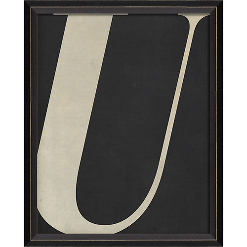 Letter U White on Black Framed Print