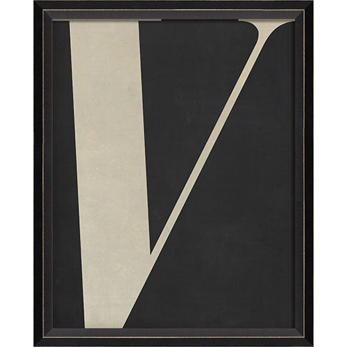 Letter V White on Black Framed Print