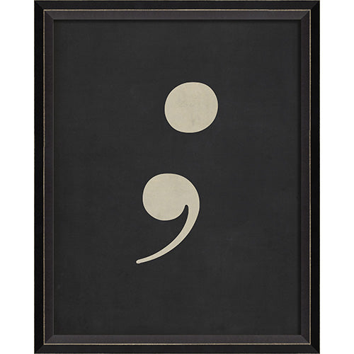 Letter Semi Colon White on Black Framed Print