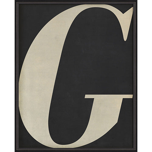 Letter G White on Black Framed Print