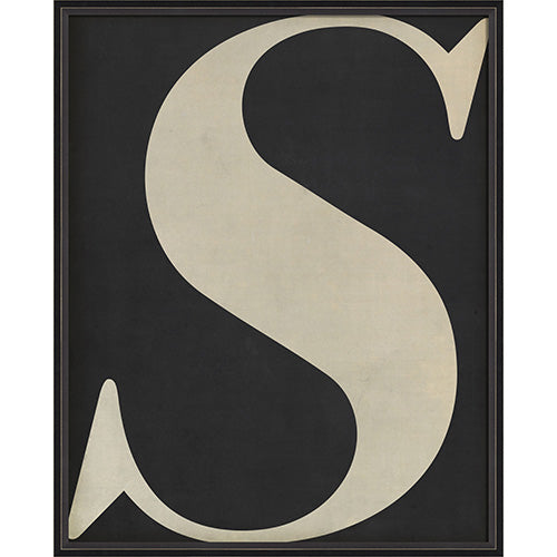 Letter S White on Black Framed Print