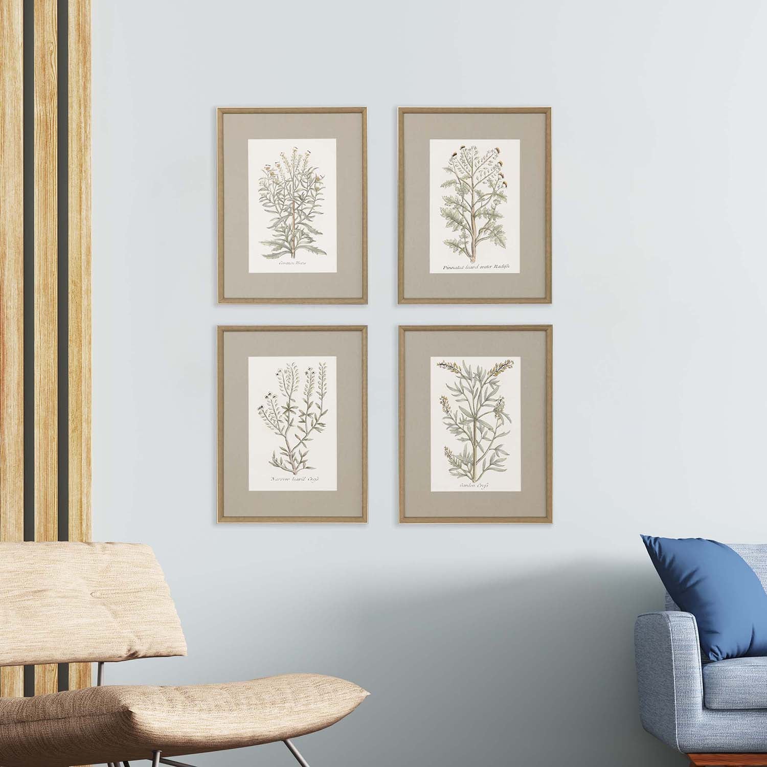 Giclee Studio Botanical Plants Framed Art Set of 4 – Paynes Gray