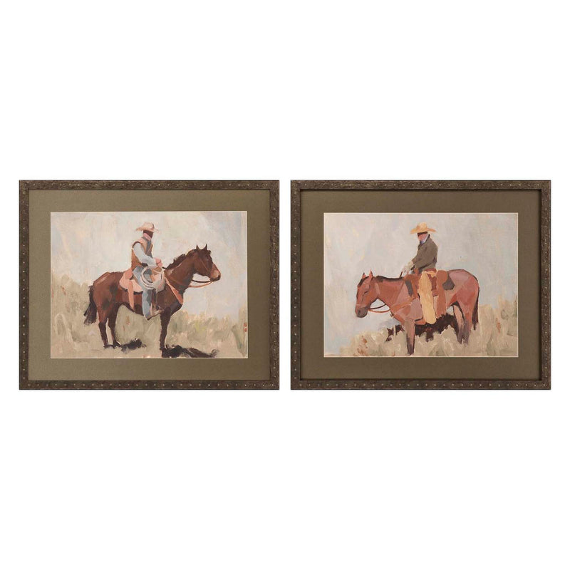 Green Ranch Hand Framed Art Set of 2