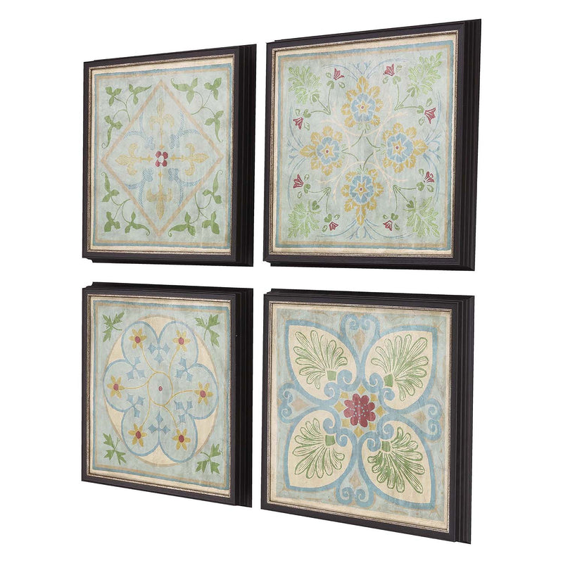 Cardoza Verdigris Pattern Framed Art Set of 4