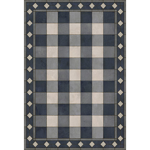 Gingham Tile Blue Vinyl Floorcloth