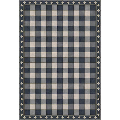 Gingham Tile Blue Vinyl Floorcloth