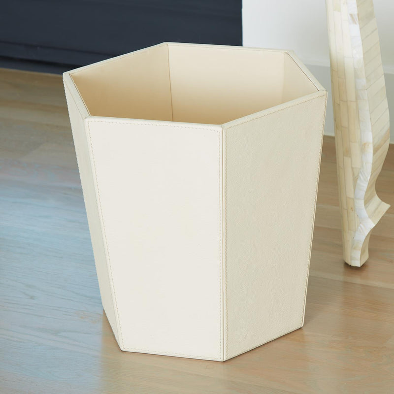 Global Views Tiffany Leather Wastebasket