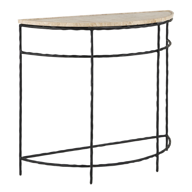 Currey & Co Boyles Demilune Travertine Console Table