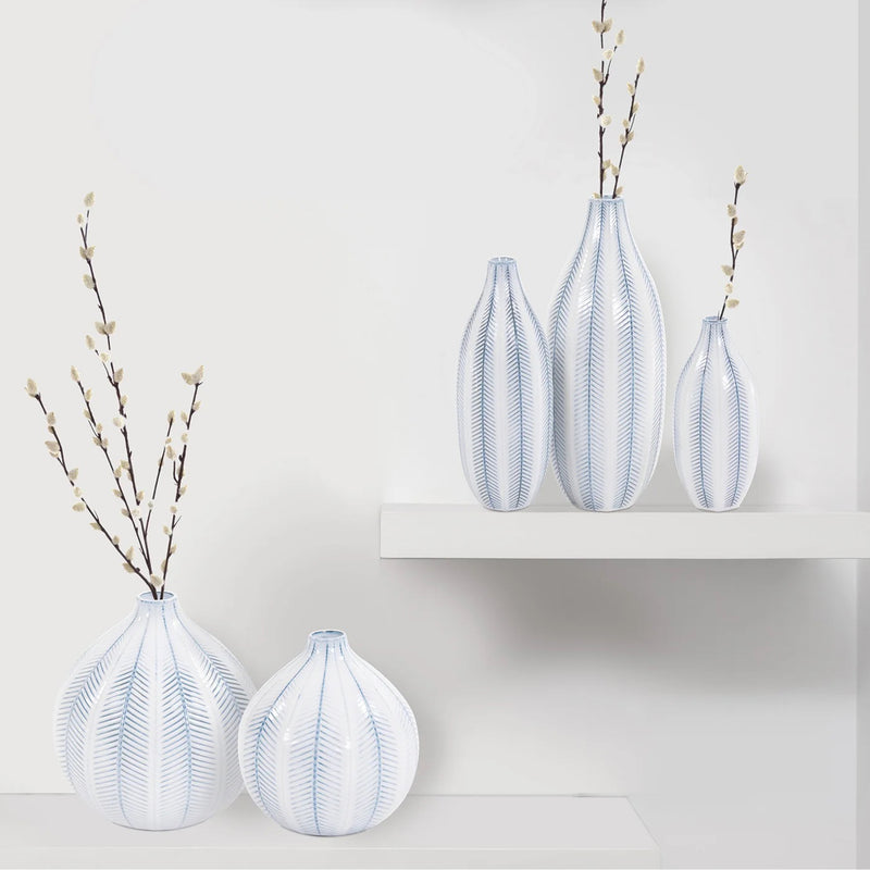 Blue and White Chevron Ceramic Vase Set of 3