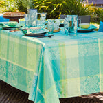 Garnier Thiebaut Mille Venusta Aqua Jacquard Tablecloth