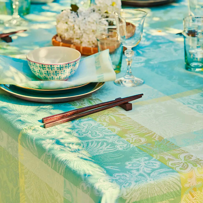 Garnier Thiebaut Mille Venusta Aqua Jacquard Tablecloth