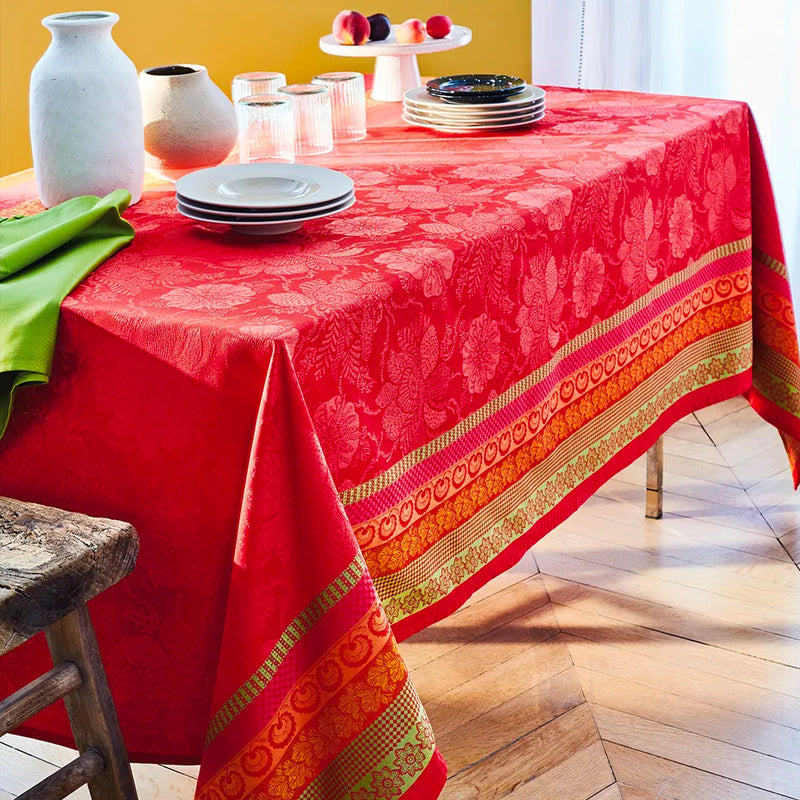 Garnier Thiebaut Mille Roses Festives Sangria Jacquard Tablecloth