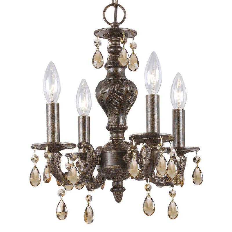 Crystorama Paris Market Golden Teak Drop 5024 4-Light Mini Chandelier