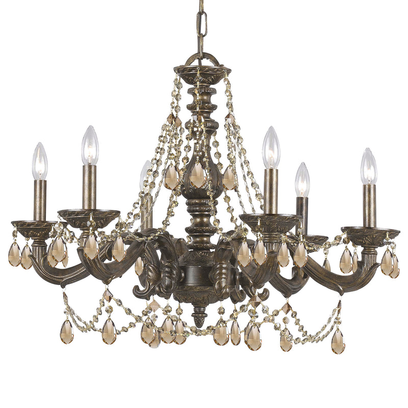 Crystorama Paris Market Golden Teak Drop 5026 6-Light Chandelier